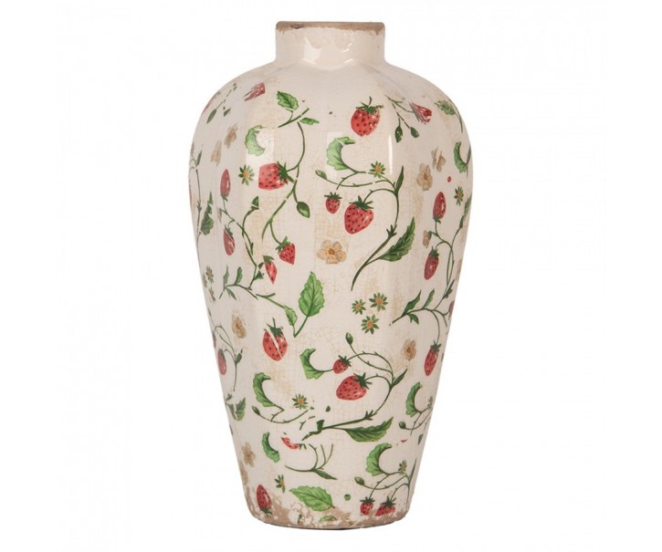 Béžová keramická váza s jahůdkami Wild Strawberries S - Ø 17*29 cm Clayre & Eef