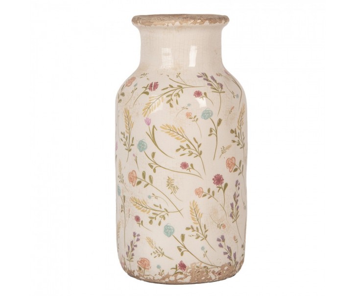 Béžová keramická váza s kvítky Floral Cartoon M - Ø 14*26 cm Clayre & Eef