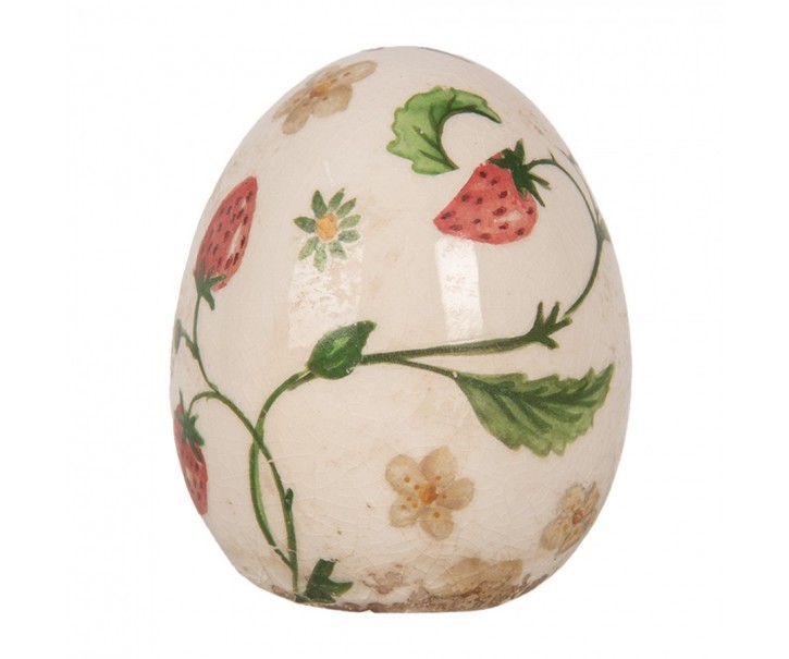 Keramické dekorační vajíčko s jahůdkami Wild Strawberries S - Ø 7*9 cm Clayre & Eef