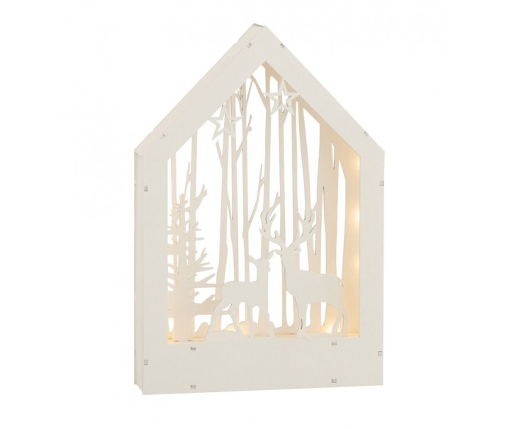 Dřevěná svítící dekorace jelen v lese - 24*5*34 cm J-Line by Jolipa