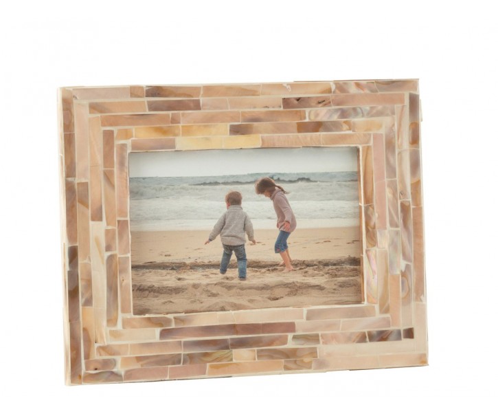 Béžový fotorámeček zdobený mušlemi Shells - 22*2,5*17/ 10*15 cm J-Line by Jolipa