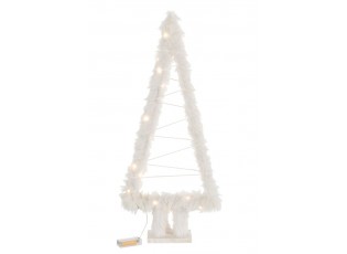 Bílý chlupatý svítící stromek na noze Tree Fur White - 30*10*70 cm