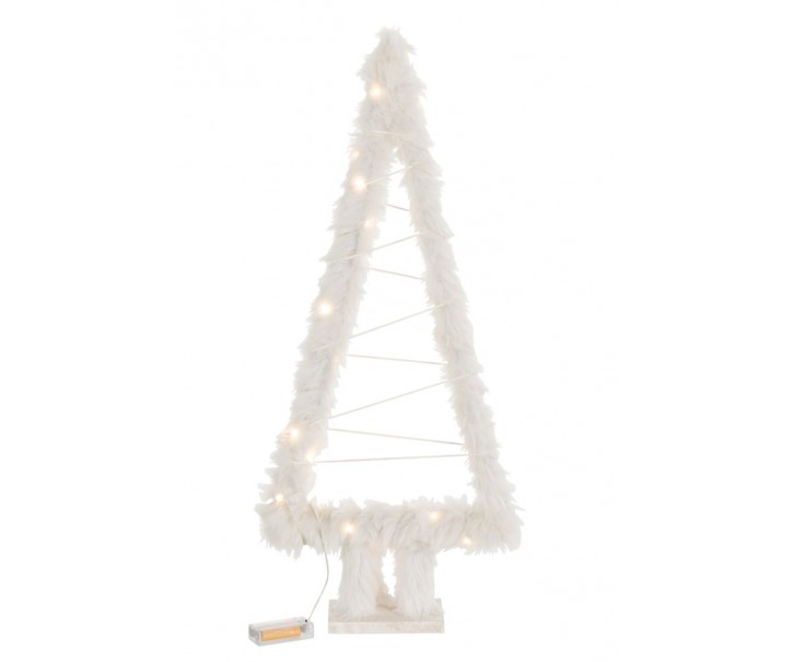 Bílý chlupatý svítící stromek na noze Teatree Fur White - 30*10*70 cm J-Line by Jolipa