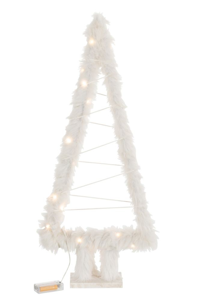 Bílý chlupatý svítící stromek na noze Teatree Fur White - 30*10*70 cm
