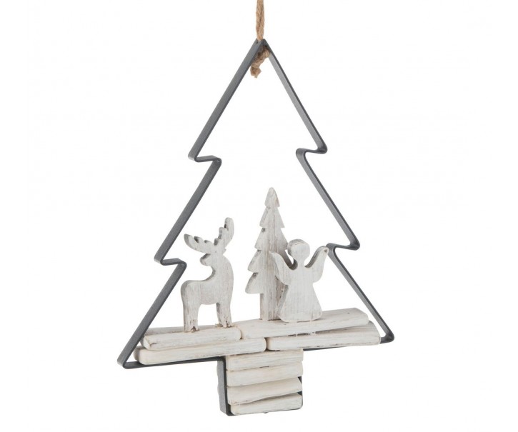 Závěsná dekorace anděl a jelen ve stromku Christmas Tree - 21*5*28 cm J-Line by Jolipa