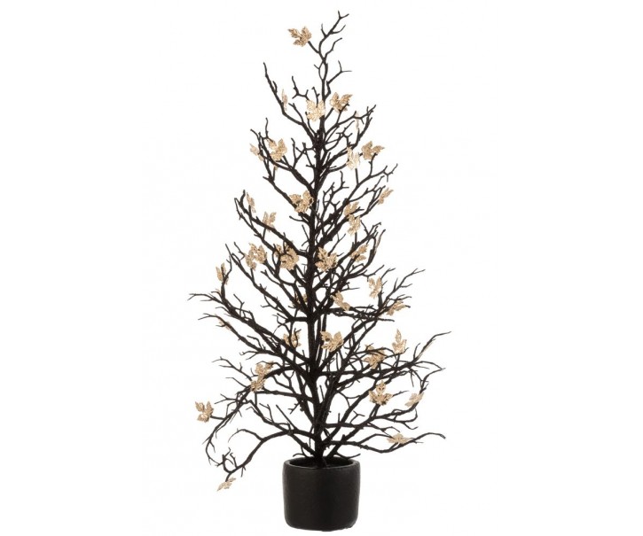 Černý dekorační stromek se zlatými lístky Tree Glitt L - 23*23*71 cm J-Line by Jolipa