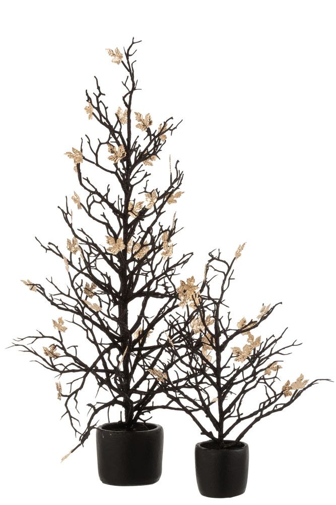 Černý dekorační stromek se zlatými lístky Tree Glitt - 15*15*44 cm J-Line by Jolipa Černý dekorační stromek se zlatými lístky Tree Glitt - 15*15*44 cm J-Line by Jolipa