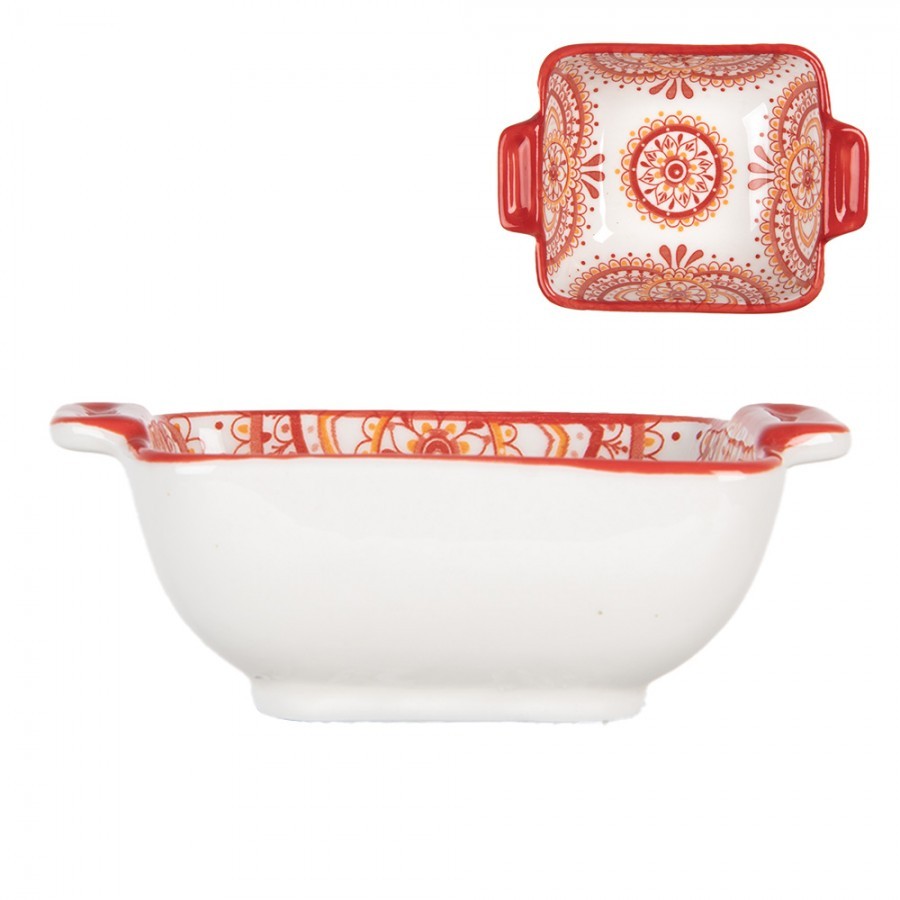 Hranatá miska s červeným vzorem Mibbo - 11*8*4 cm / 75 ml Clayre & Eef Hranatá miska s červeným vzorem Mibbo - 11*8*4 cm / 75 ml Clayre & Eef