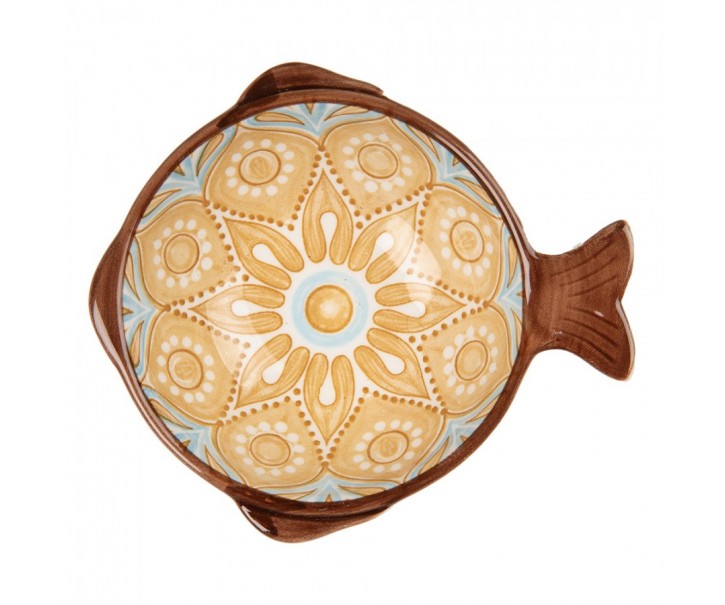 Keramická miska rybka s hnědým vzorem Mibbo - 12*11*4 cm / 100 ml Clayre & Eef