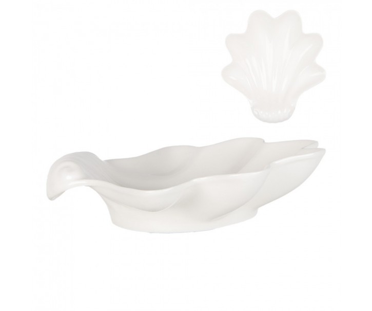 Bílá keramická miska ve tvaru mušle Shell Bowl - 23*22*6 cm Clayre & Eef