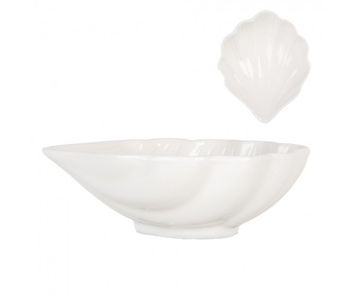 Bílá keramická miska ve tvaru mušle Shell Bowl - 12*10*4 cm Clayre & Eef