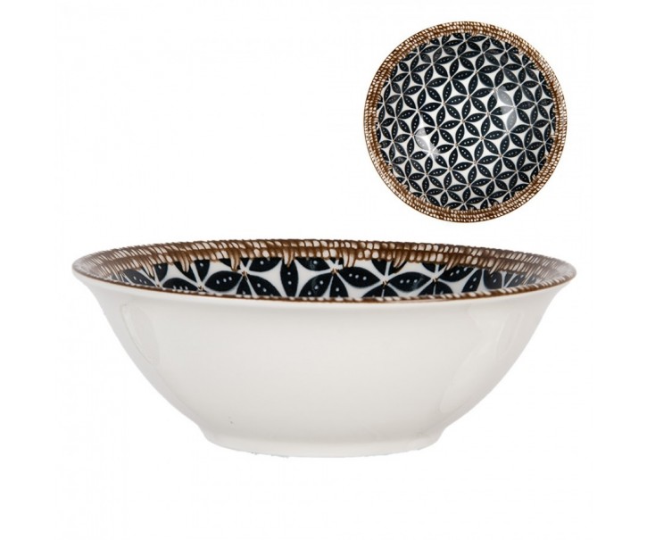 Bílá keramická miska s černým vzorem Mibbo - Ø 15*5 cm / 350 ml Clayre & Eef