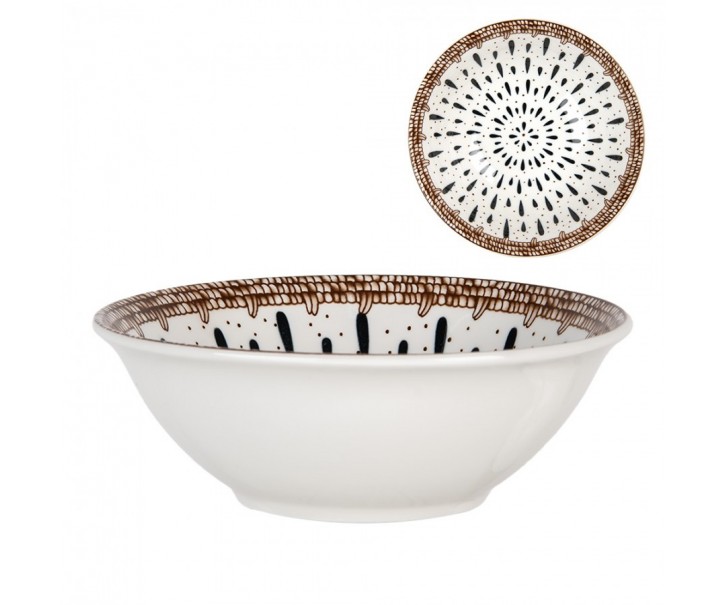 Bílá keramická miska s černým vzorem Mibbo - Ø 15*5 cm / 350 ml Clayre & Eef