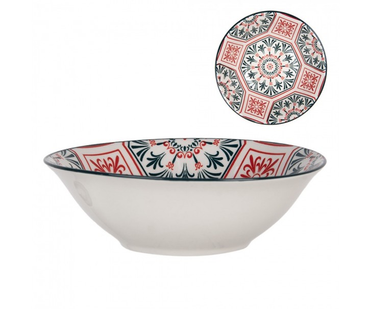 Bílá keramická miska s červeným vzorem Mibbo - Ø 15*5 cm / 350 ml Clayre & Eef