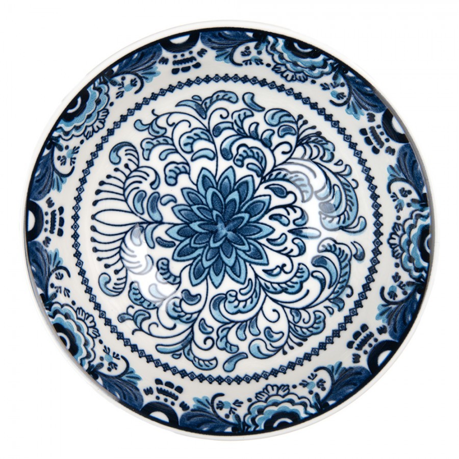 Bílá keramická miska s modrým vzorem Mibbo - Ø 15*5 cm / 350 ml Clayre & Eef Bílá keramická miska s modrým vzorem Mibbo - Ø 15*5 cm / 350 ml Clayre & Eef