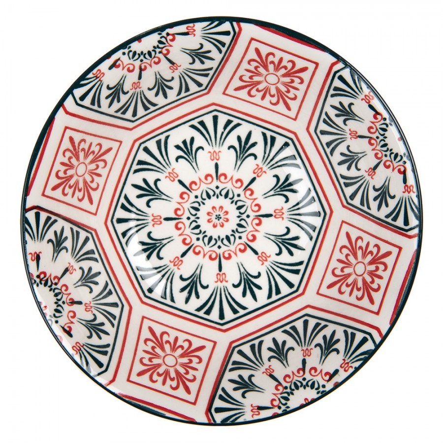 Bílá keramická miska s červeným vzorem Mibbo - Ø 15*5 cm / 350 ml Clayre & Eef Bílá keramická miska s červeným vzorem Mibbo - Ø 15*5 cm / 350 ml Clayre & Eef