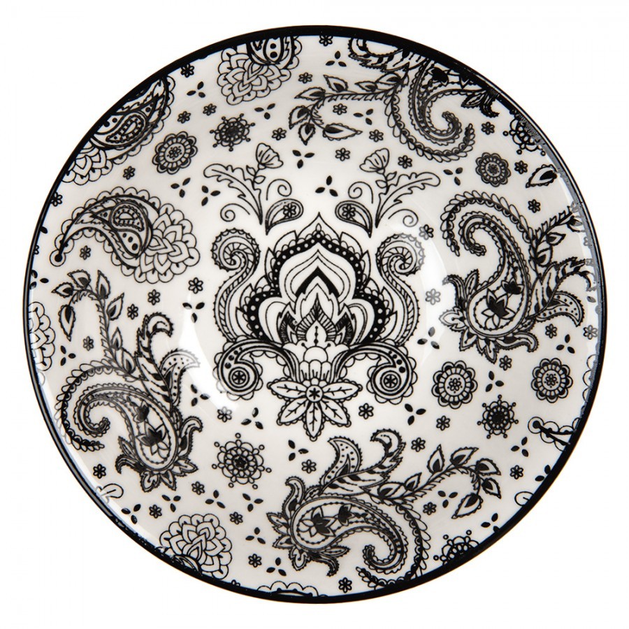 Bílá keramická miska s černým vzorem Mibbo - Ø 15*5 cm / 350 ml Clayre & Eef Bílá keramická miska s černým vzorem Mibbo - Ø 15*5 cm / 350 ml Clayre & Eef
