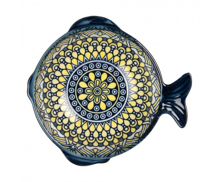 Keramická miska rybka s modrým vzorem Mibbo - 15*14*5 cm / 200 ml Clayre & Eef