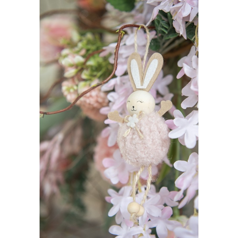 Růžový plyšový závěsný velikonoční králíček s kytičkou Magiccal - 7*4*15 cm Clayre & Eef Růžový plyšový závěsný velikonoční králíček s kytičkou Magiccal - 7*4*15 cm Clayre & Eef