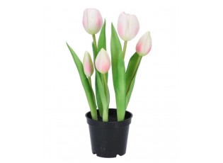 5ks růžový realistický tulipán Tulips v květináčku - Ø 8*7/ 26 cm