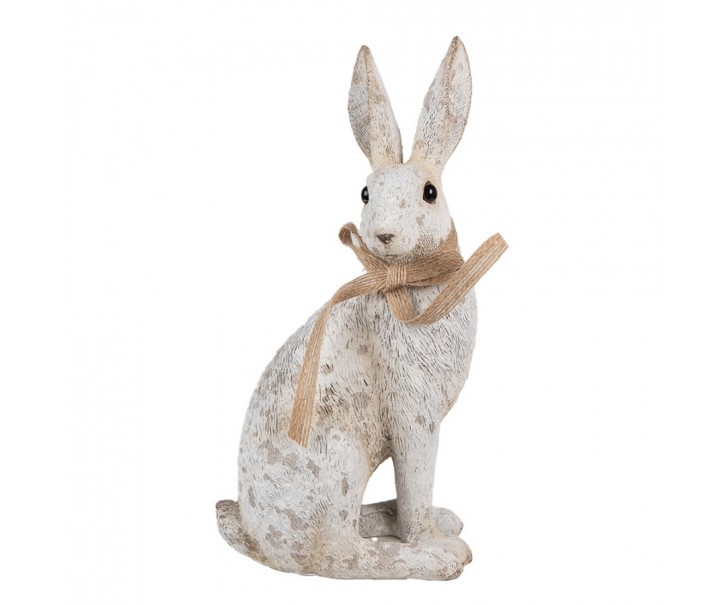 Dekorace béžový sedící králík s mašlí Rabbit Bow - 14*10*26 cm Clayre & Eef