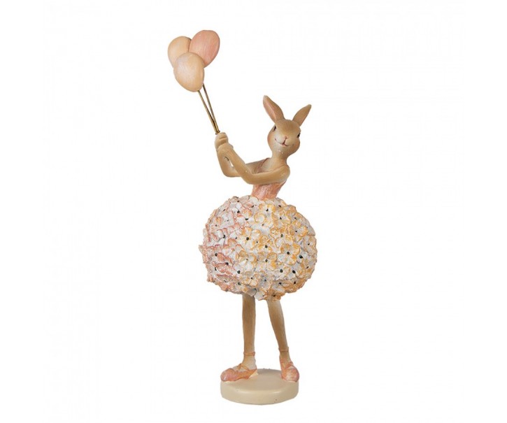 Béžová dekorace králičí dívka se sukní z květů a balonky - 11*7*27 cm Clayre & Eef