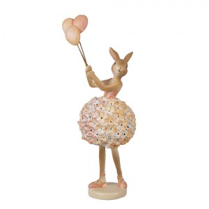 Béžová dekorace králičí dívka se sukní z květů a balonky - 11*7*27 cm
