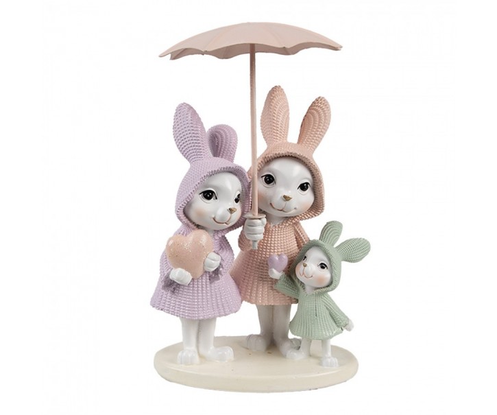 Dekorace králičí rodinka pod desštníkem - 11*10*17 cm Clayre & Eef