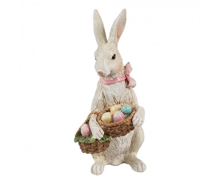 Béžová dekorace králíček nesoucí vajíčka v košíčku - 10*7*15 cm Clayre & Eef