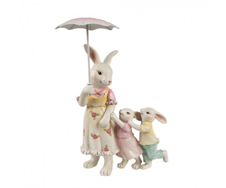 Dekorace králičí rodinka s deštníkem - 16*9*22 cm Clayre & Eef