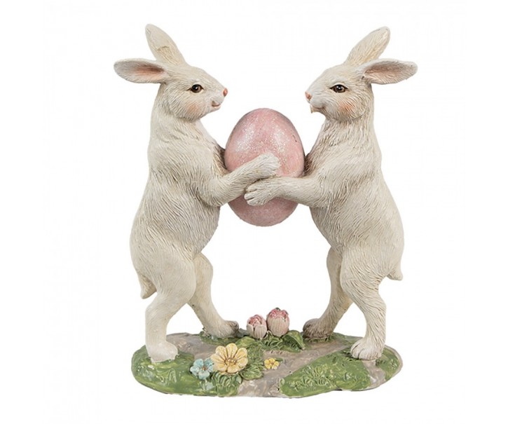Béžová dekorace králíci s vajíčkem - 11*5*13 cm Clayre & Eef