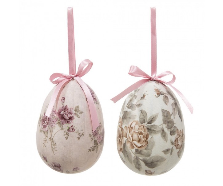2ks dekorace vajíčko s růžemi Rose Spring Egg - Ø 9*12 cm Clayre & Eef