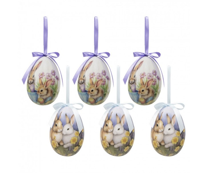 6ks dekorace závěsné vajíčko s králíčky Spring Egg - Ø 7*10 cm Clayre & Eef