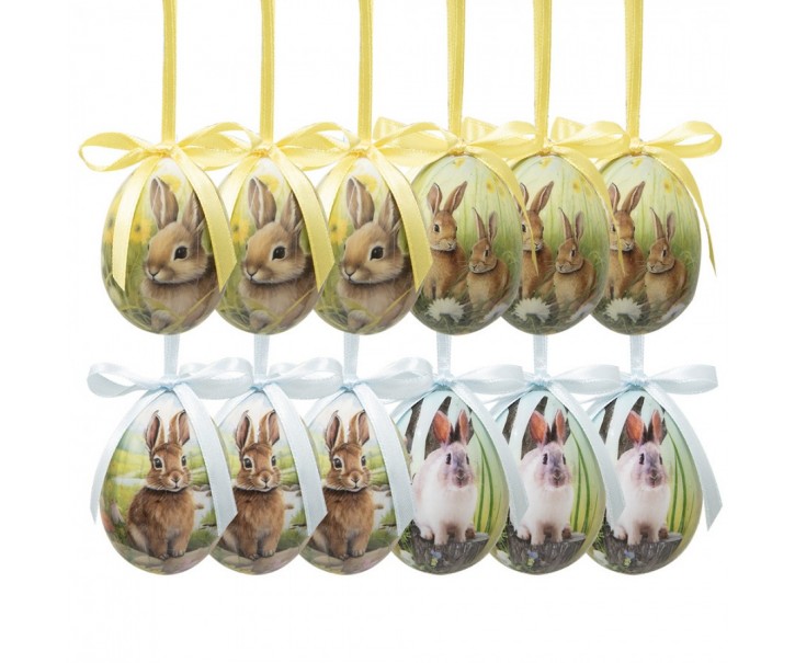 12ks dekorace závěsné vajíčko s králíčky Spring Egg - Ø 4*5 cm Clayre & Eef