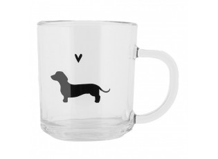 Skleněný hrnek s jezevčíkem a srdíčkem Dog&Cat - 11*8*9 cm / 200 ml