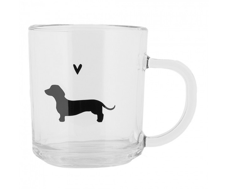 Skleněný hrnek s jezevčíkem a srdíčkem Dog&Cat - 11*8*9 cm / 200 ml Clayre & Eef