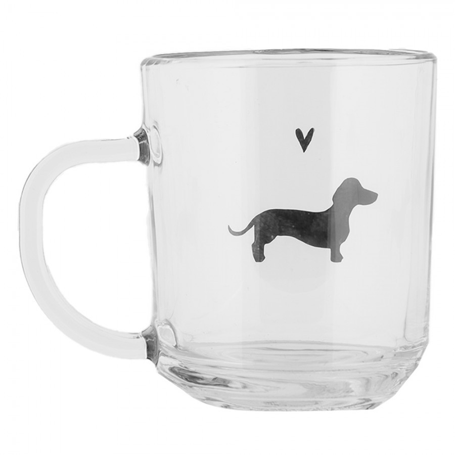 Skleněný hrnek s jezevčíkem a srdíčkem Dog&Cat - 11*8*9 cm / 200 ml Clayre & Eef Skleněný hrnek s jezevčíkem a srdíčkem Dog&Cat - 11*8*9 cm / 200 ml Clayre & Eef