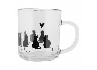 Skleněný hrnek s kočkami a srdíčkem Dog&Cat - 11*8*9 cm / 200 ml