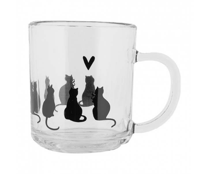 Skleněný hrnek s kočkami a srdíčkem Dog&Cat - 11*8*9 cm / 200 ml Clayre & Eef