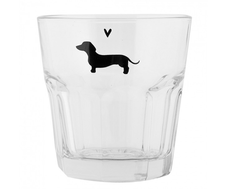 Sklenička na vodu s jezevčíkem a srdíčkem Dog&Cat - Ø 8*8 cm / 200 ml Clayre & Eef