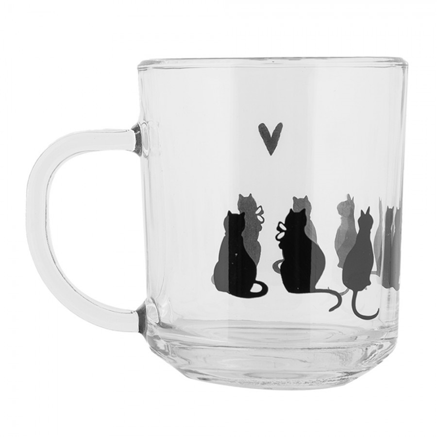 Skleněný hrnek s kočkami a srdíčkem Dog&Cat - 11*8*9 cm / 200 ml Clayre & Eef Skleněný hrnek s kočkami a srdíčkem Dog&Cat - 11*8*9 cm / 200 ml Clayre & Eef