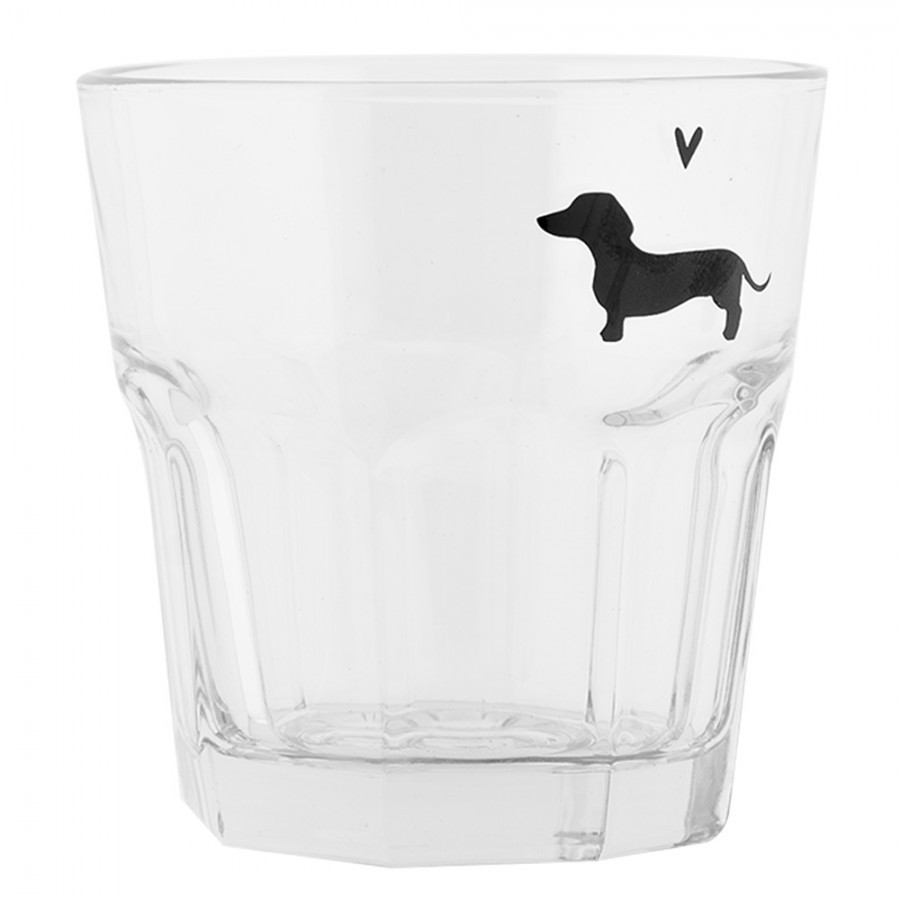Sklenička na vodu s jezevčíkem a srdíčkem Dog&Cat - Ø 8*8 cm / 200 ml Clayre & Eef Sklenička na vodu s jezevčíkem a srdíčkem Dog&Cat - Ø 8*8 cm / 200 ml Clayre & Eef