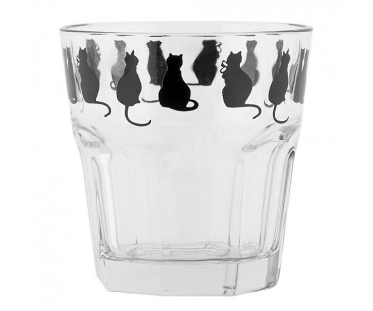 Sklenička na vodu s kočkami a srdíčkem Dog&Cat - Ø 8*8 cm / 200 ml Clayre & Eef
