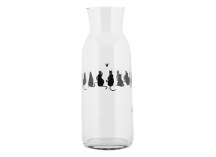 Skleněná karafa s kočkami a srdíčkem Dog&Cat - Ø 9*25 cm / 1000 ml