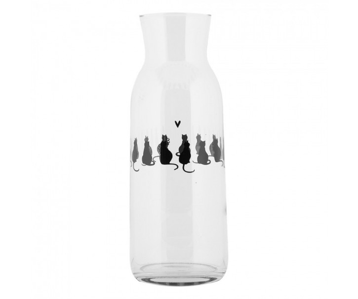 Skleněná karafa s kočkami a srdíčkem Dog&Cat - Ø 9*25 cm / 1000 ml Clayre & Eef