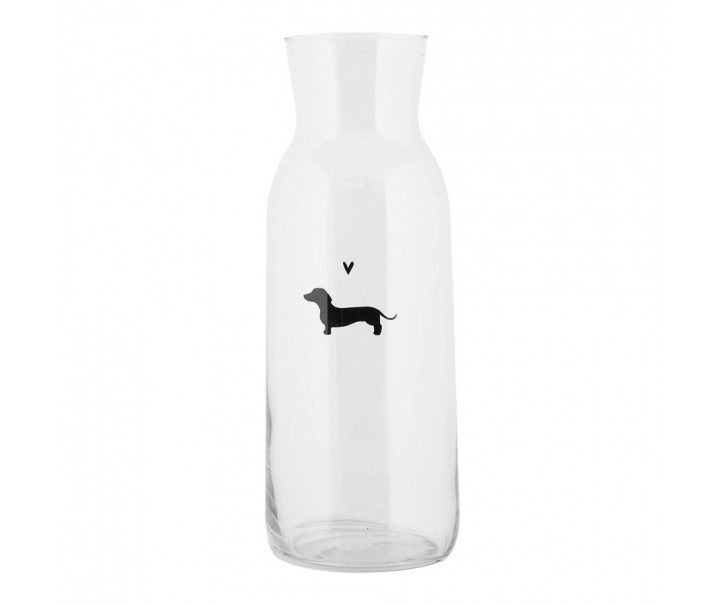 Skleněná karafa s jezevčíkem a srdíčkem Dog&Cat - Ø 9*25 cm / 1000 ml Clayre & Eef