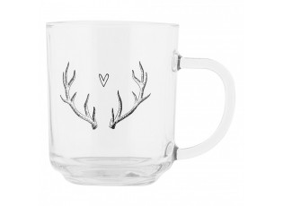 Skleněný hrnek paroží se srdíčkem Love Deer - 11*8*9 cm / 200 ml