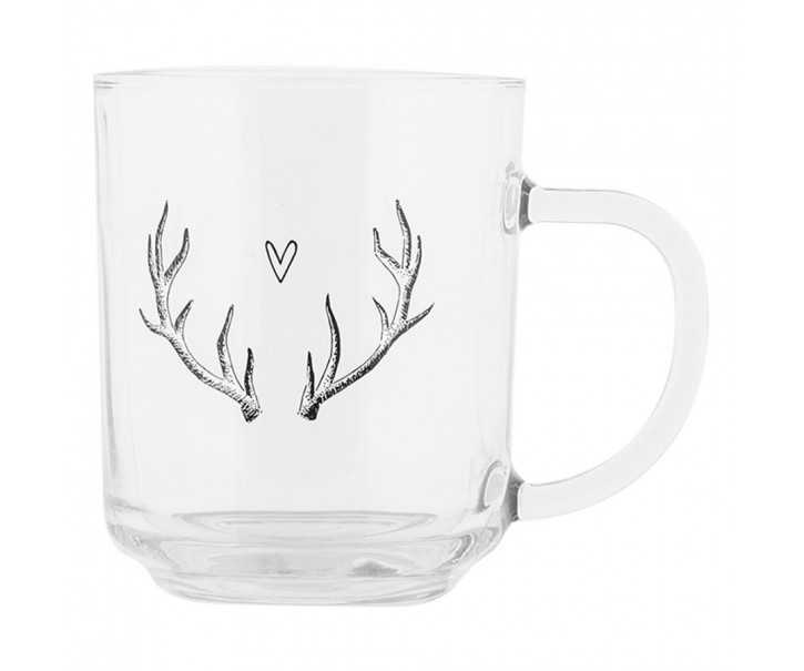 Skleněný hrnek paroží se srdíčkem Love Deer - 11*8*9 cm / 200 ml Clayre & Eef