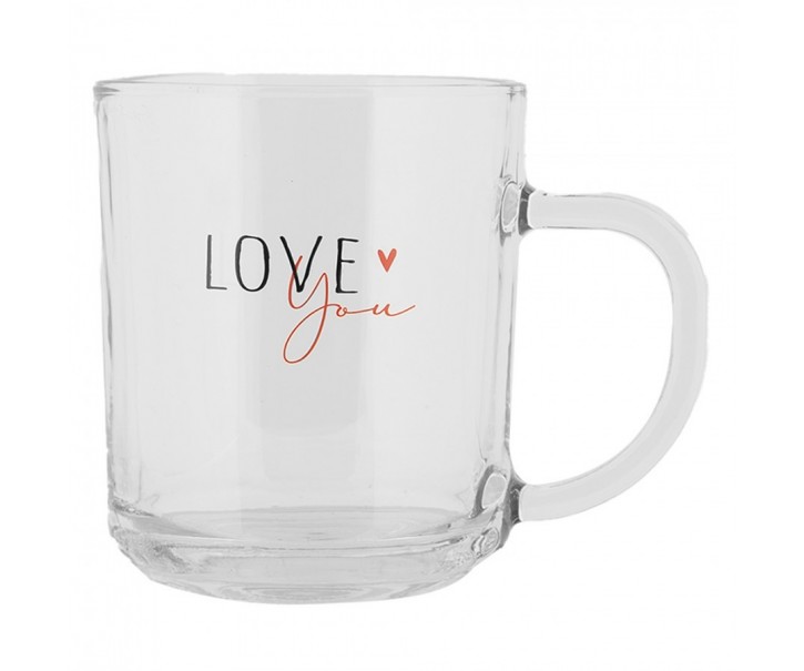 Skleněný hrnek Love you Heart & Smile - 11*8*9 cm / 200 ml Clayre & Eef