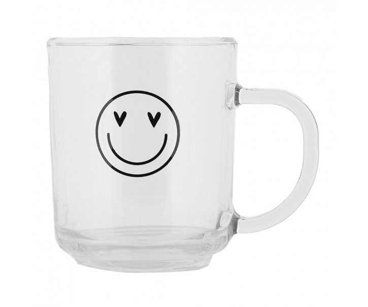 Skleněný hrnek se smajlíkem Heart & Smile - 11*8*9 cm / 200 ml Clayre & Eef